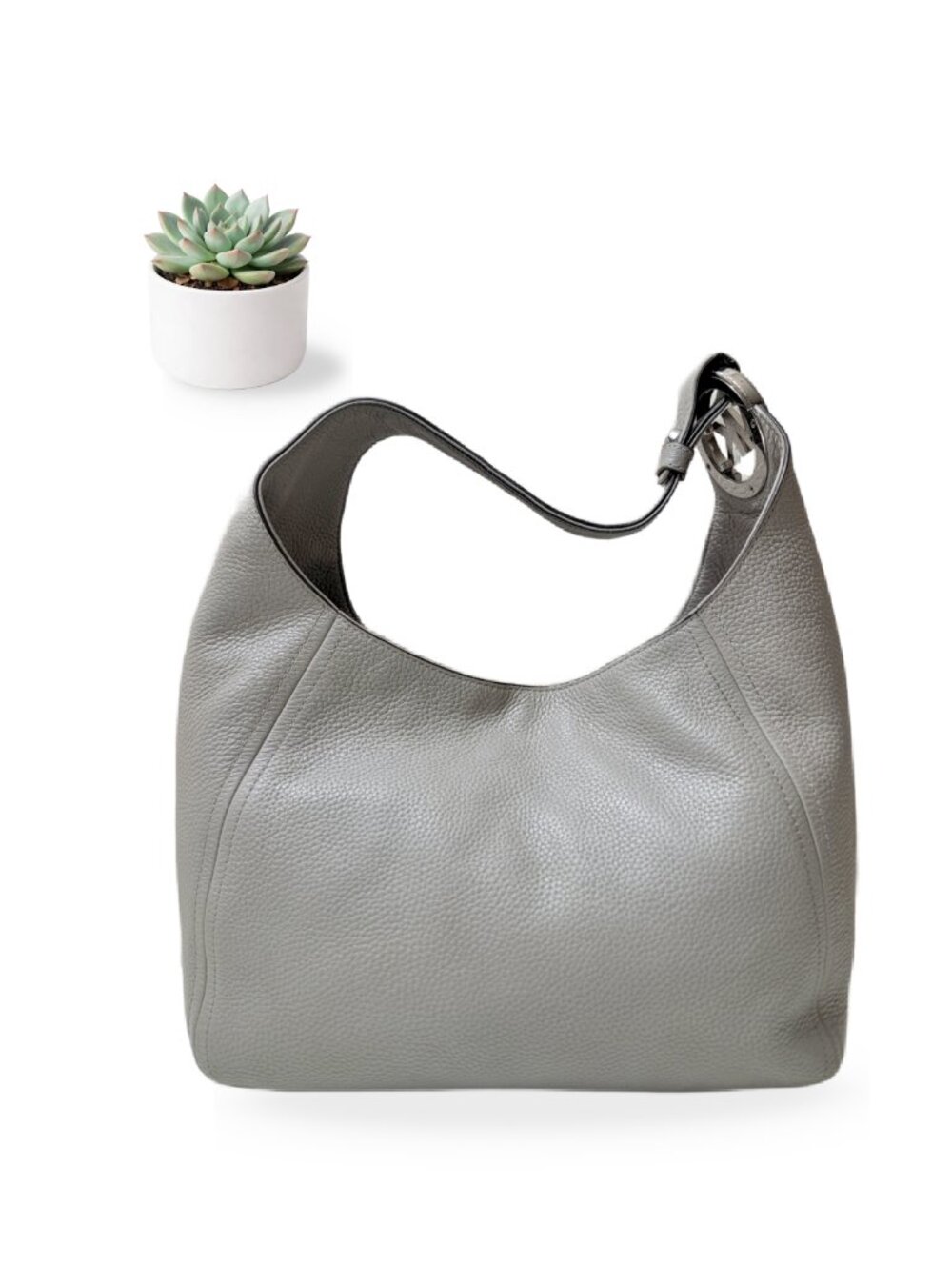 Michael Kors Fulton Large Hobo Pebbled Leather Shoulder Bag Grey 38F9SFTH7L